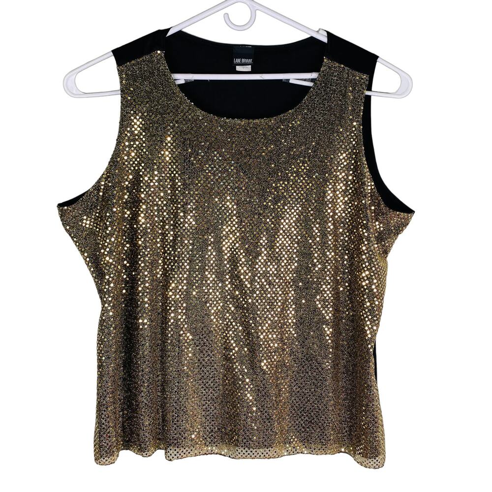 Lane Bryant Tank Gold Sequins 3X Lined Stretch